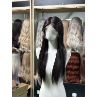 Large lace wig for women, hand-hooked lace for the forehead, freely distributed and sewn black long straight, natural imported silk full head set thumbnail 3
