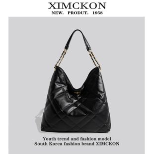 XIMCKON原创小香风菱格链条单肩大包女新款大容量黑色通勤托特包