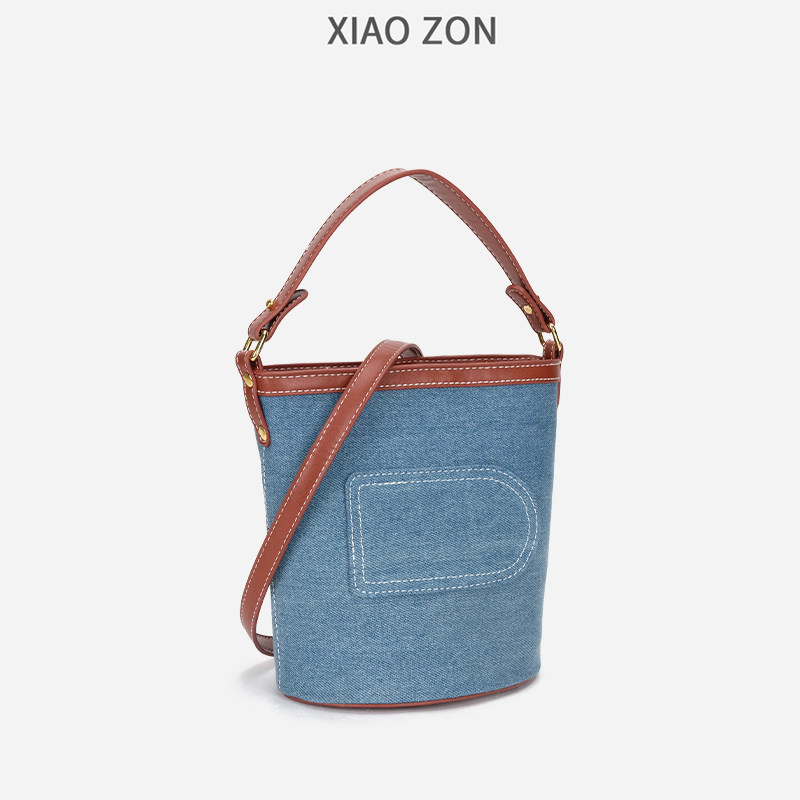 xiaozon小众设计牛仔包帆布水桶包小包2021新款百搭单肩斜挎包女