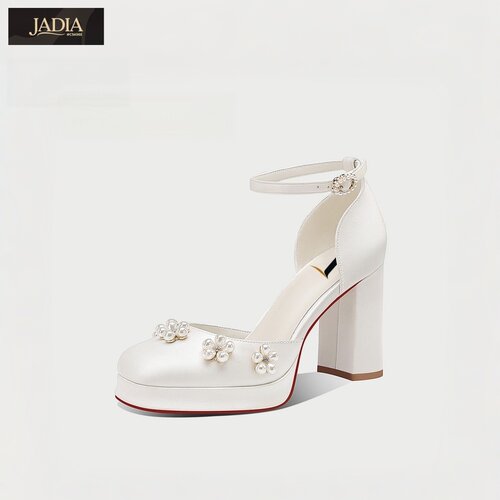 JADIA缎面珠一字带玛丽珍婚鞋