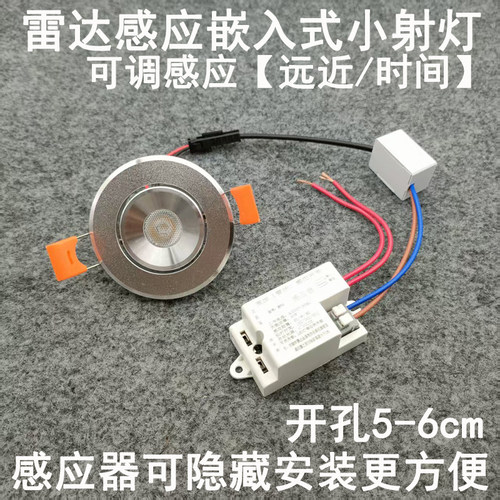 雷达人体感应迷你小射灯1W开孔55mm嵌入式入户门玄关过道走廊夜灯