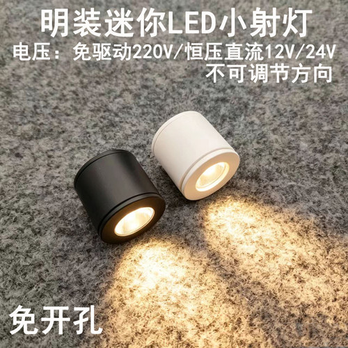 220V12V24V伏明装led迷你小射灯1W3瓦免打孔酒柜展示柜吸顶牛眼灯