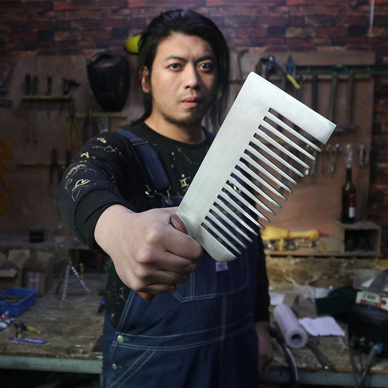 手工耿创意制作304不锈钢 切割打磨耐用刻字霸气菜刀(财到)梳