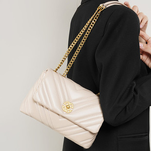 高级感头层牛皮小香风链条包单肩斜挎小方包新款 女小众百搭通勤包