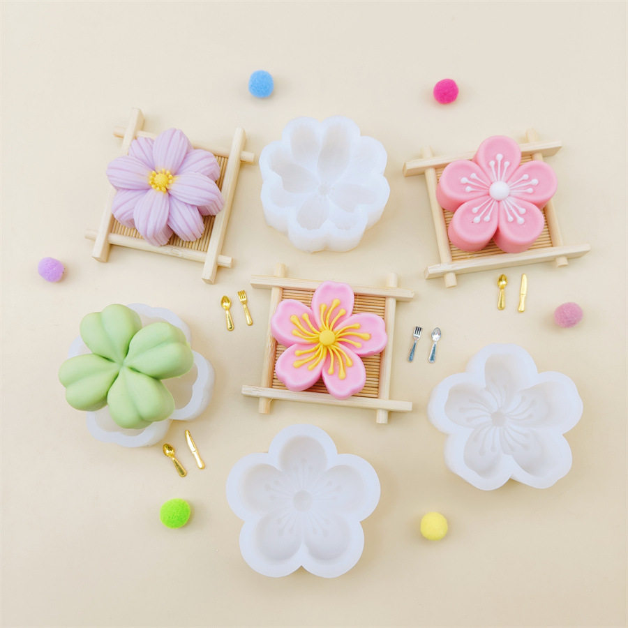 DIY花朵系列樱花四叶草桃花冰皮月饼硅胶模具慕斯蛋糕香薰蜡烛模