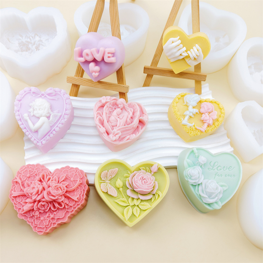 多款心型玫瑰花天使硅胶模具手工皂模具蛋糕翻糖香薰石膏蜡烛