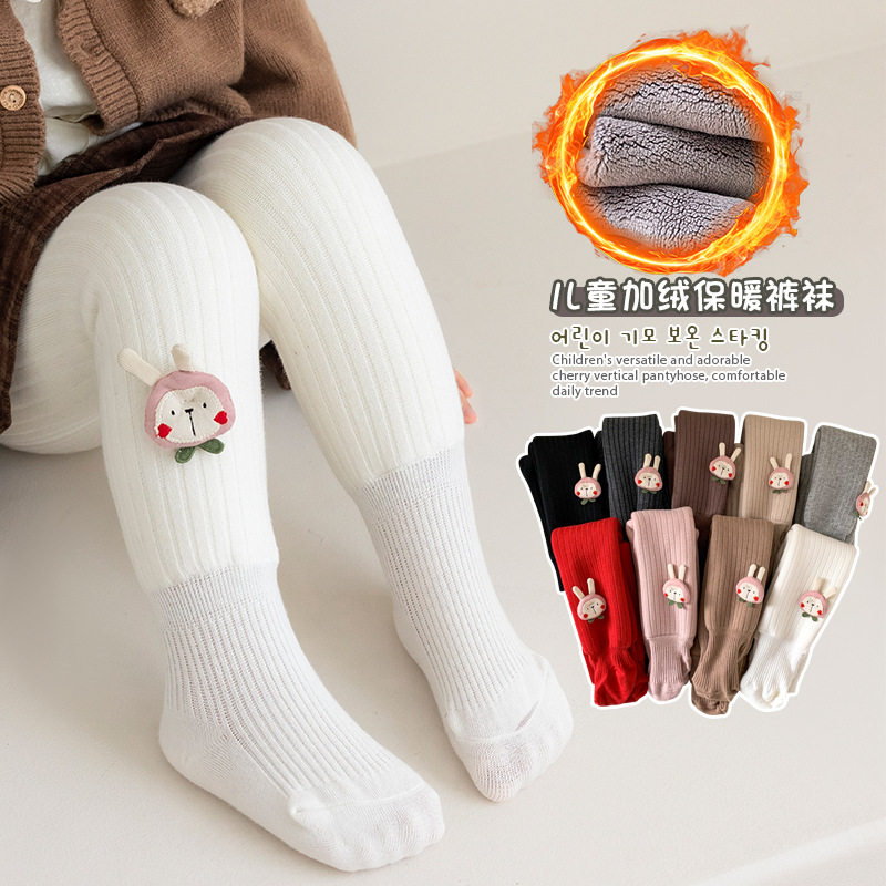 婴儿连裤袜冬款加厚长耳朵兔白色宝宝打底裤袜加绒连脚女童连体袜