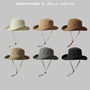 日系拼色牛仔渔夫帽子女夏季复古百搭出游登山钓鱼防晒百搭盆帽潮