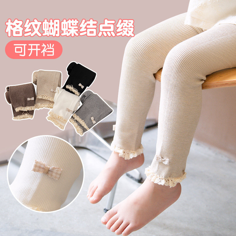 女童打底裤春秋款新款儿童打底袜外穿九分裤高腰女宝洋气裤袜竖条