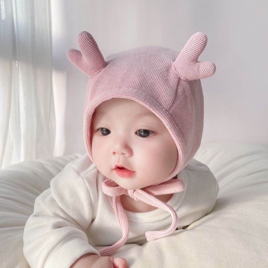 小鹿角婴儿保暖加厚包头帽子