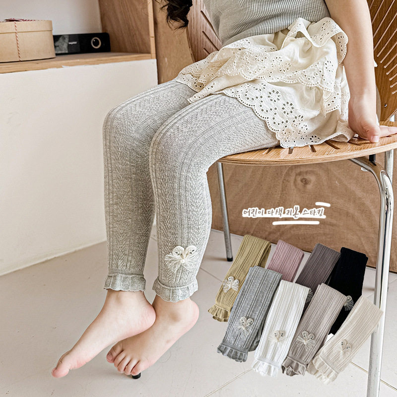 春秋季女童连裤袜麦穗儿童打底裤薄款碎花蝴蝶女孩宝宝九分打底袜