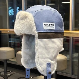 防寒拼色雷峰帽男女冬季加厚保暖百搭骑车护耳东北棉帽滑雪飞行帽