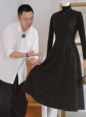 杰唯卡 视觉显瘦十斤！黑色星空裙2025冬季新款羊毛混纺背心裙