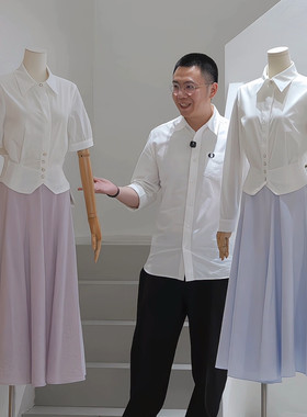 杰唯卡法式复古褶皱收腰衬衫