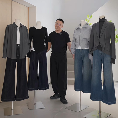 复古高腰显瘦阔腿牛仔裤