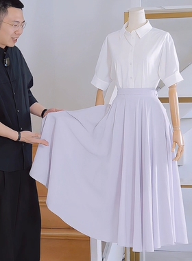 杰唯卡 超好看！淡紫色天丝仙女裙女2025夏季新款高腰减龄A字伞裙