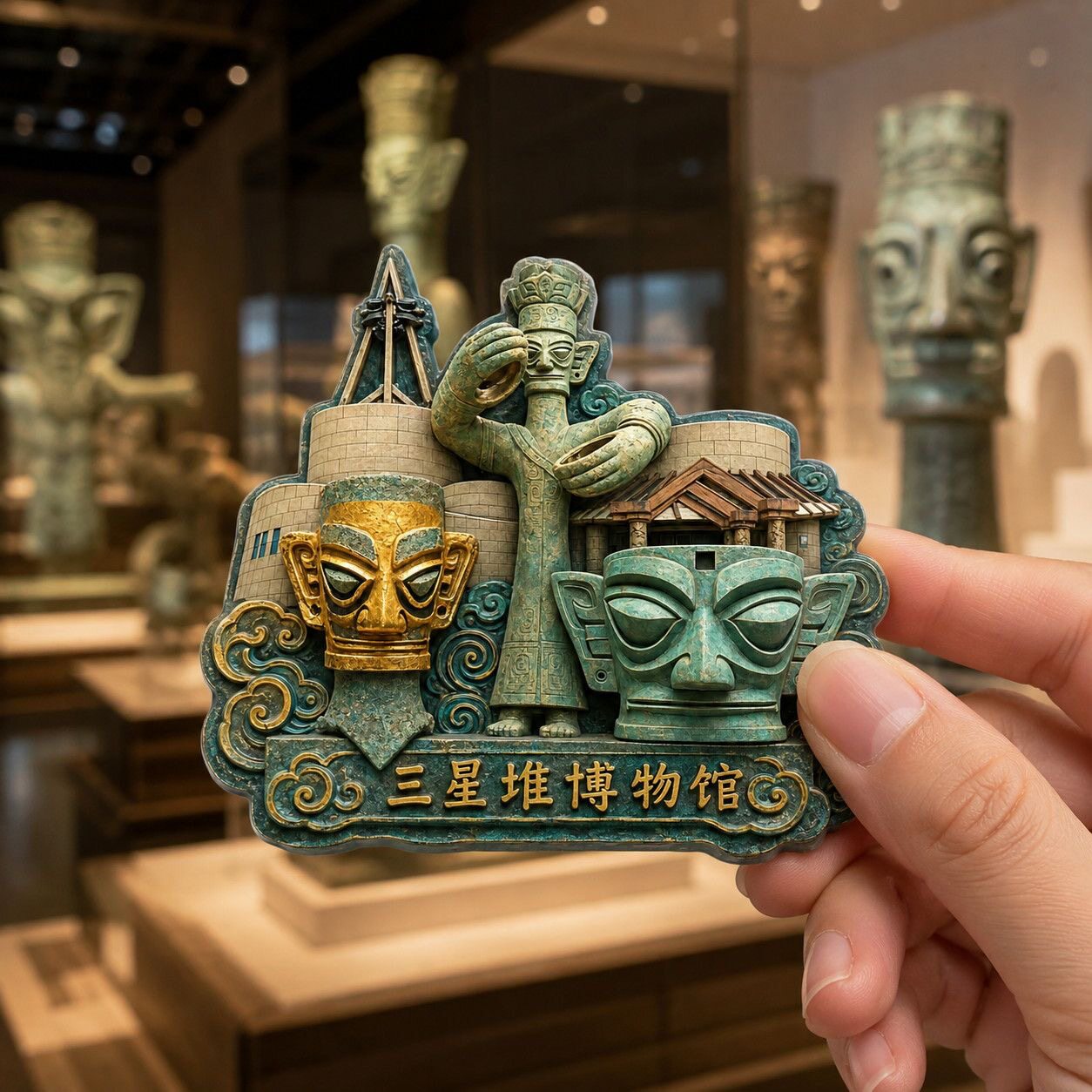 三星堆树脂浮雕磁吸冰箱贴四川文创旅游纪念品小礼品伴手礼装饰品