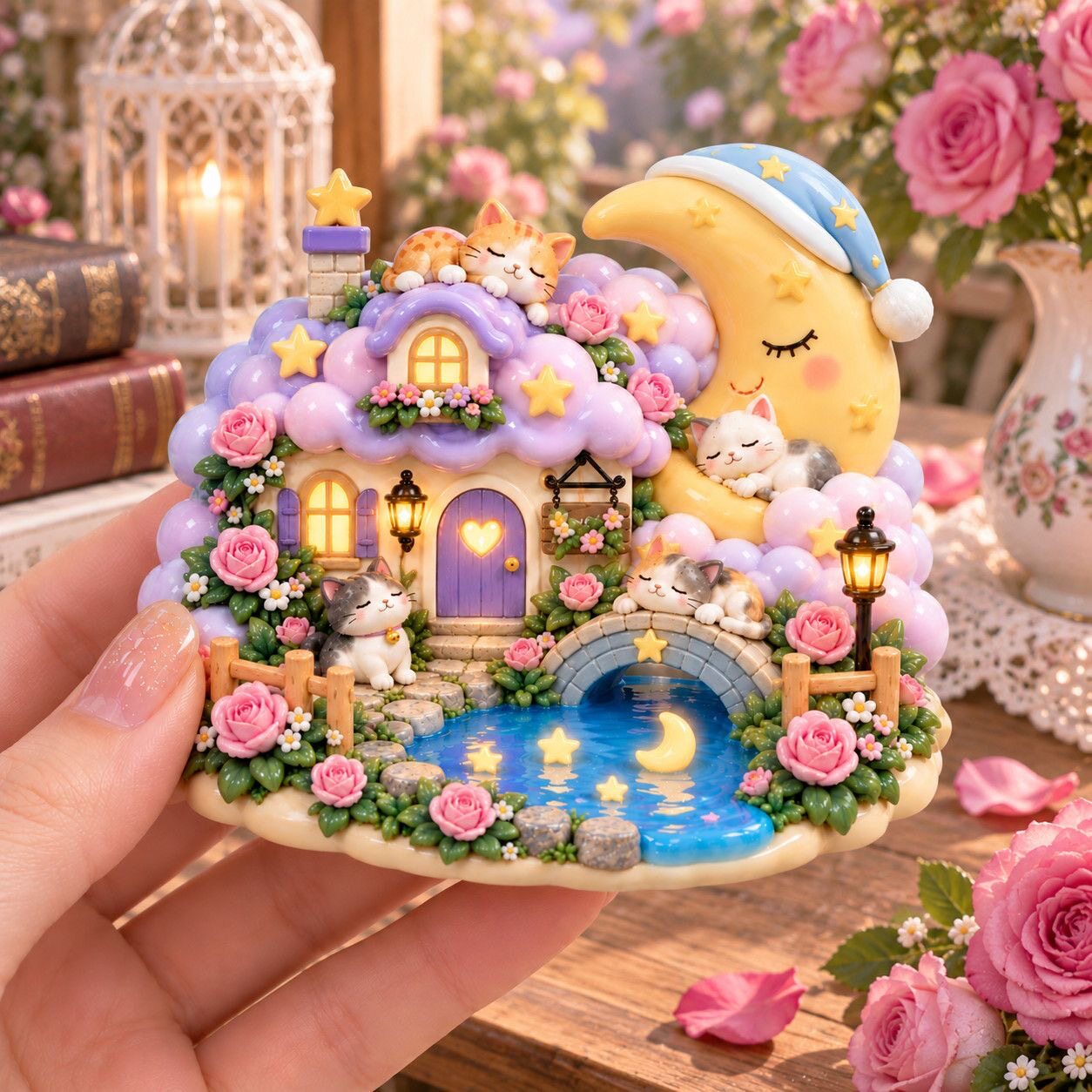 月亮鲜花小屋树脂浮雕磁吸冰箱贴跨境爆款装饰品小礼品伴手礼批发