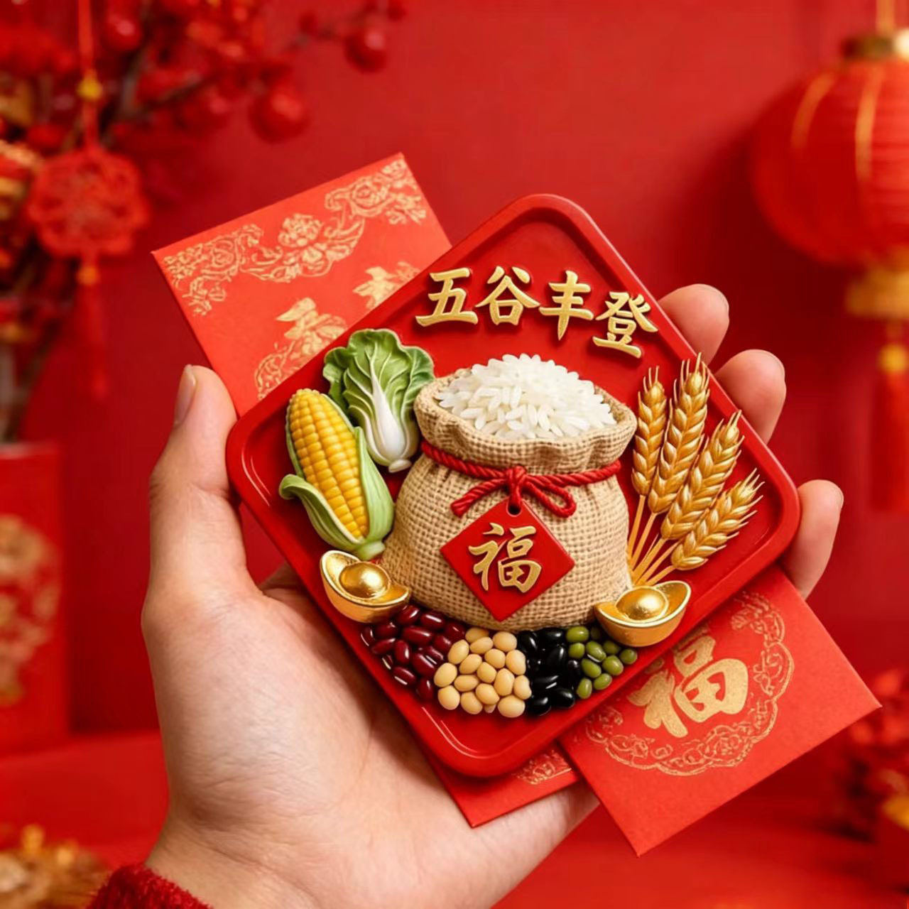五谷丰登国潮磁吸冰箱贴文创乔迁之喜装饰新居个性创意立体装饰图片