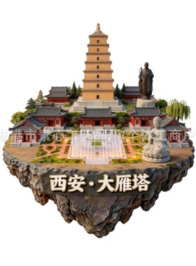 陕西西安大雁塔文创金属冰箱贴旅游纪念品城市地标装饰门贴礼品