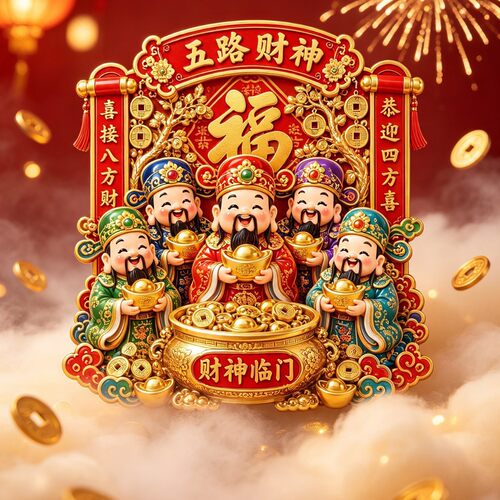 【财神爷金属冰箱贴】五路财神聚宝盆创新文创纪念品礼物可定制
