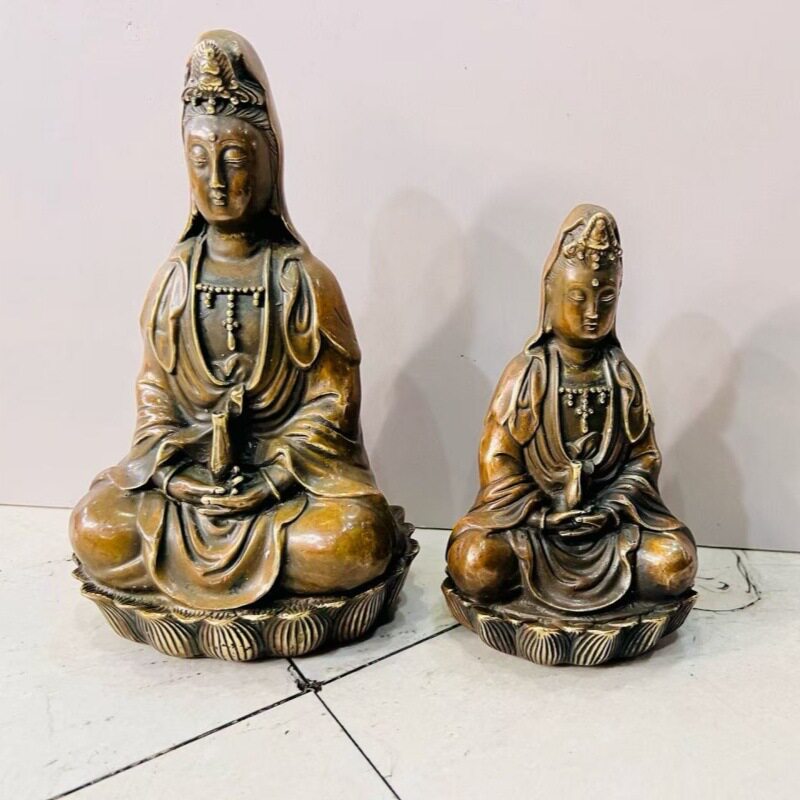 批发黄铜精品仿古做旧  坐莲花观音摆件  铜南无观世音菩萨工艺品