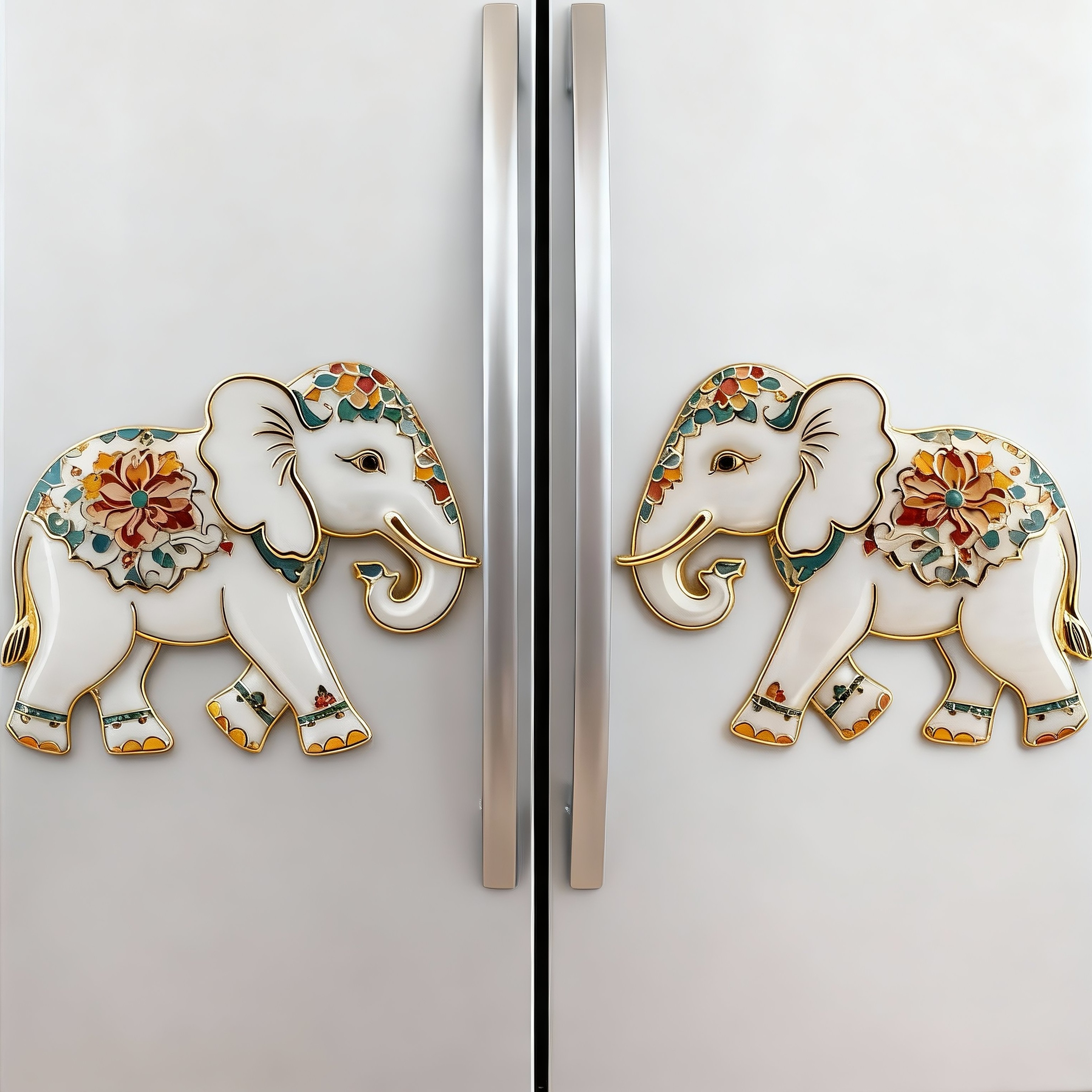 新款白象珐琅彩风格磁吸3d立体金属冰箱贴吉象如意大象招财装饰