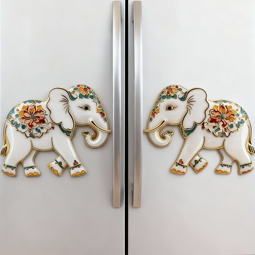 新款白象珐琅彩风格磁吸3d立体金属冰箱贴吉象如意大象招财装饰