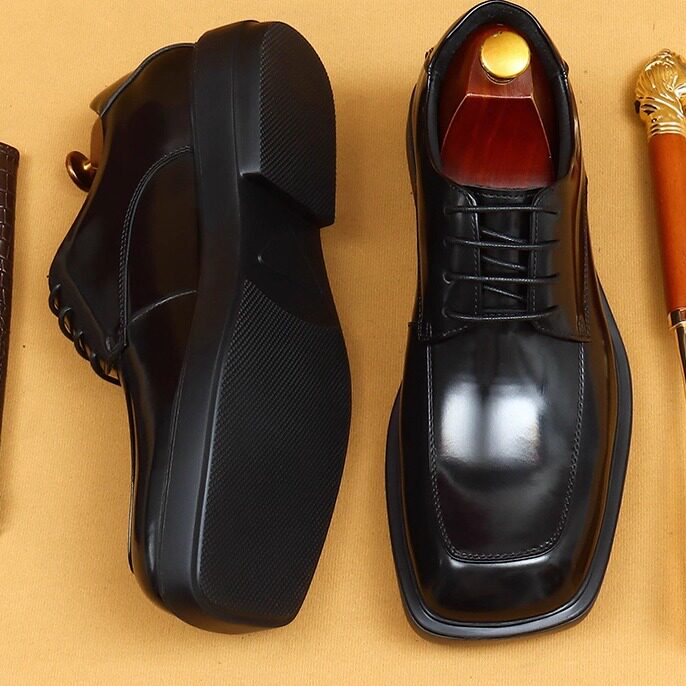 欧洲站走秀款设计感方头皮鞋男士商务正装英伦厚底休闲德比鞋男鞋
