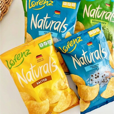 德国进口LORENZ劳仑兹天然薯片海盐胡椒味原味膨化食品多口味袋装