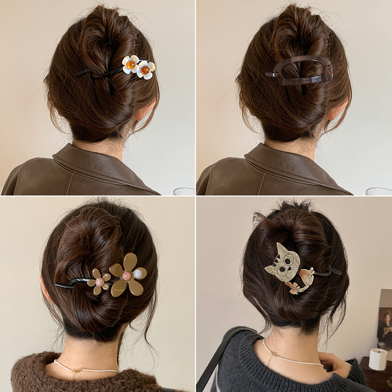 复古珍珠一字夹女简约后脑勺发夹