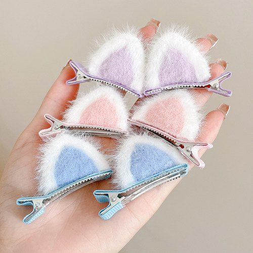 可爱猫耳朵毛绒发夹女童2025新款