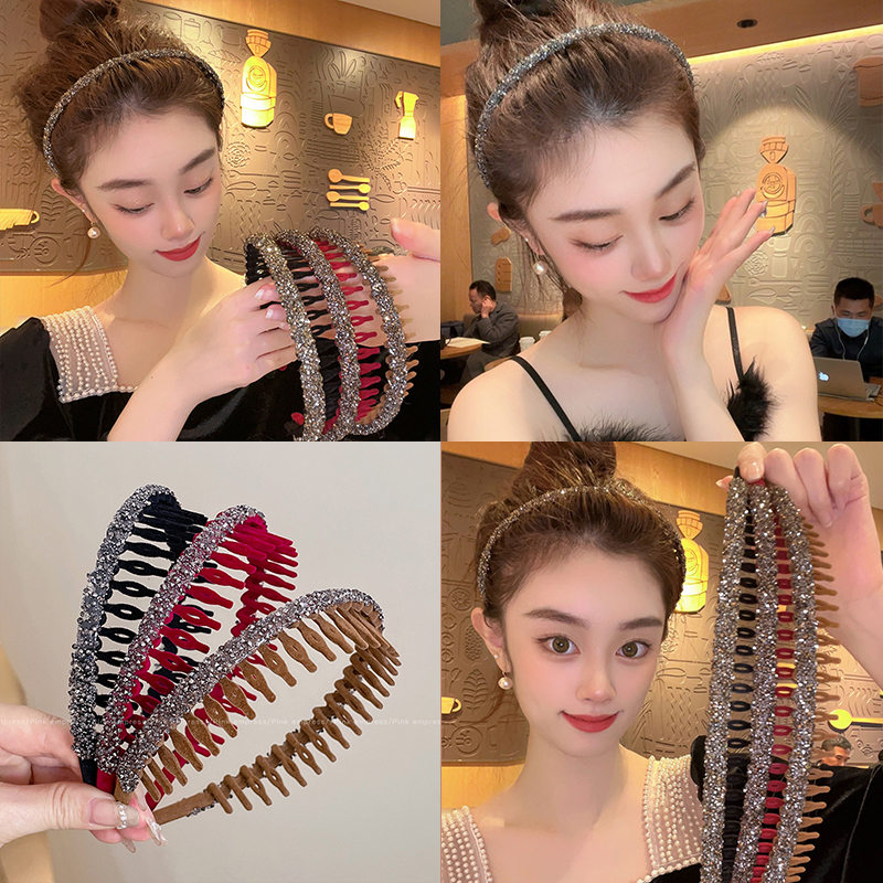 水钻碎发发箍女2025新款带齿防滑