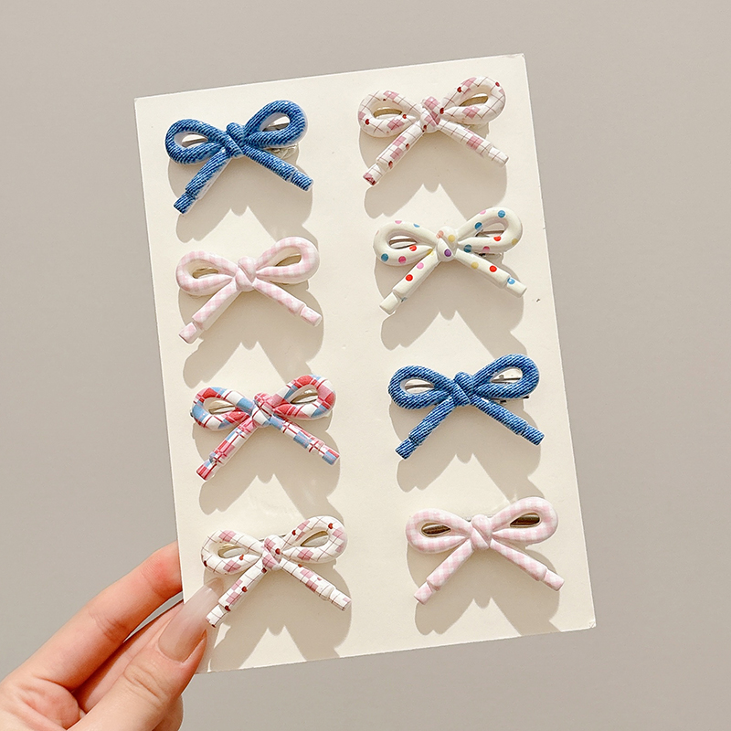 儿童粉色波点蝴蝶结发夹前额刘海