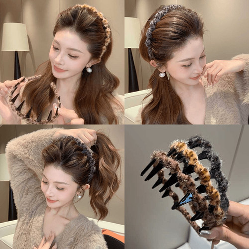 毛绒豹纹发箍2024年新款秋冬头箍