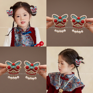 儿童新年醒狮流苏发夹女童刘海夹子古风汉服配饰宝宝过年毛绒头饰