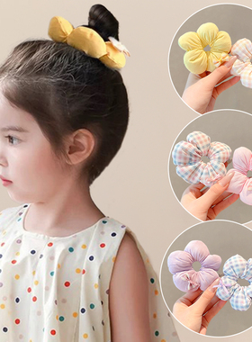奶黄色花朵大肠发圈儿童可爱马尾发绳女童不伤发头绳丸子头橡皮筋