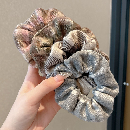 复古格子大肠发圈秋冬毛绒橡皮筋