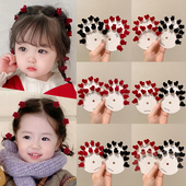 红色植绒公主头小抓夹儿童发夹新年发饰前额碎发刘海夹子头饰卡子