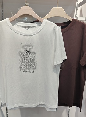 雅可夏新款短袖女莫代尔棉薄款镶钻半袖大码宽松t恤专柜正品25608