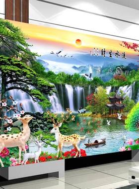 十字绣流水生财客厅线绣自己绣