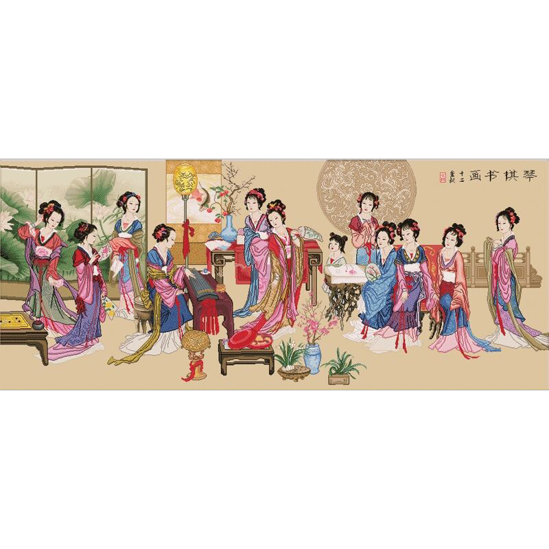 十二金钗十字绣琴棋书画2026新款客厅线绣红楼群芳图十八美女满绣