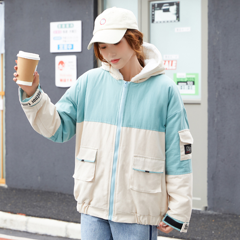 New embroidered women's Korean version of loose student Harajuku hooded short cotton padded jacket baseball uniform