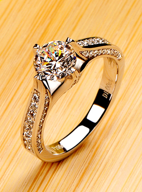 美国正品18K金莫桑石戒指D色女仿真钻戒婚戒钻石证书测钻笔70970