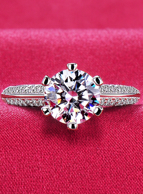 美国正品莫桑石戒指D色女仿真钻戒婚戒钻石珠宝带证书测钻笔80331