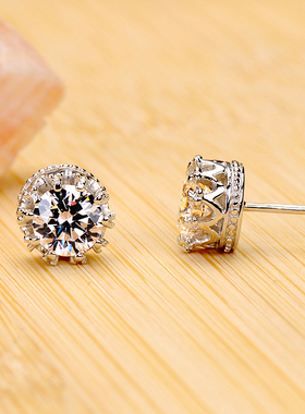 美国正品莫桑石皇冠耳钉D色一克拉钻石珠宝带证书测钻笔78809