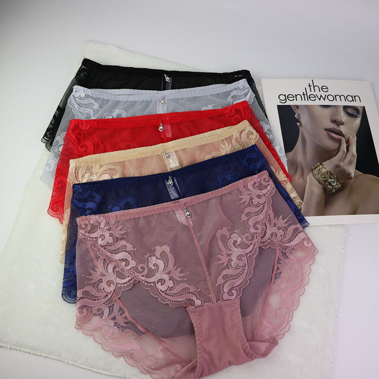黛曼儿9634新款女士中腰网纱蕾丝边性感透气弹力无痕均码三角内裤