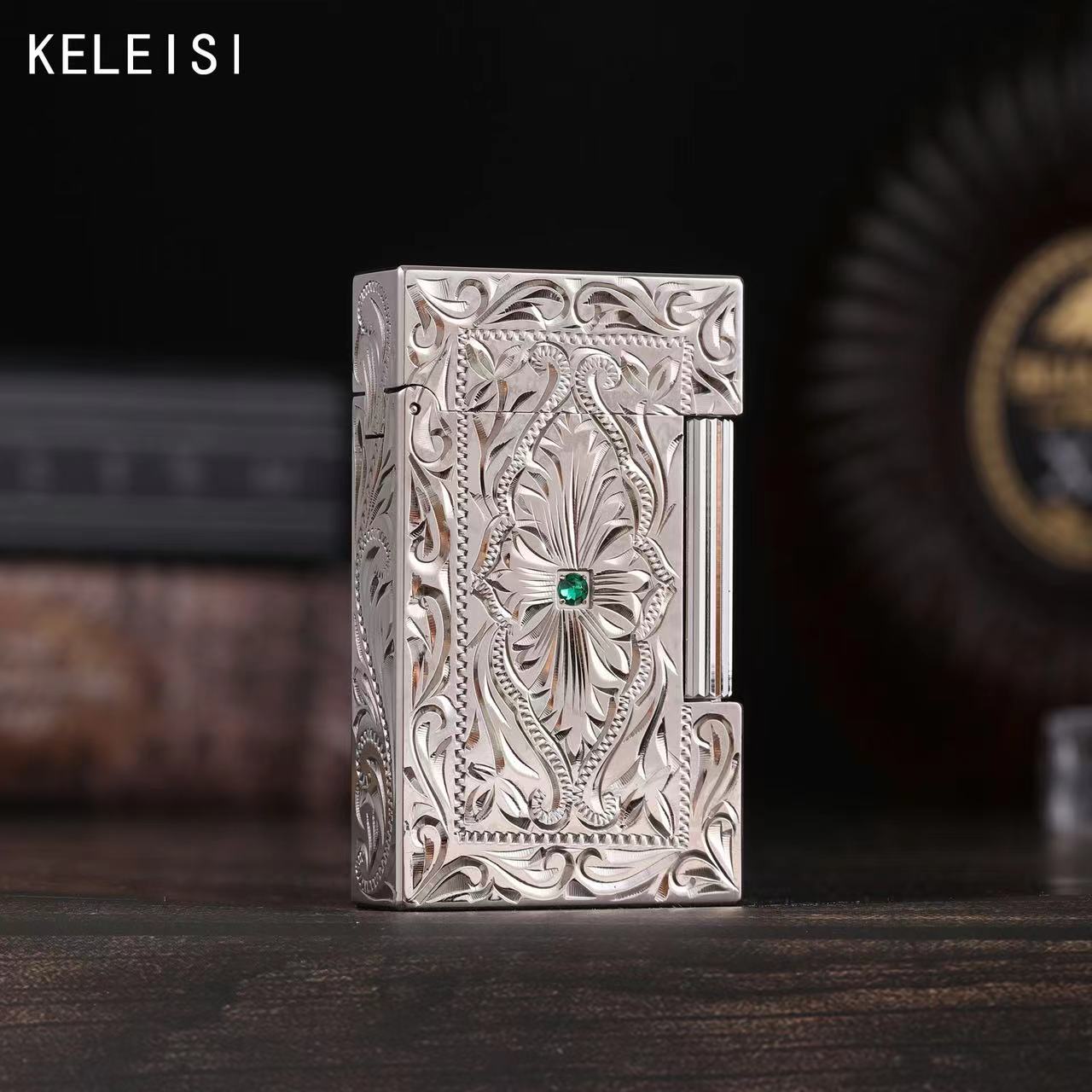 KELEISI/克雷斯翡翠梦境朗声侧滑手工雕花打火机送父亲男友礼物