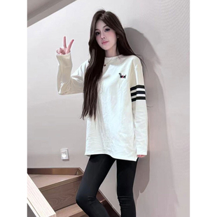 刺绣小狗加绒长袖t恤女秋冬新款慵懒风宽松中长款内搭打底衫上衣