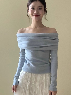 法式高级感一字肩长袖针织